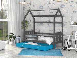 BabyBeds Dětská postel domeček se zábranou a úložným prostorem šedá Velikost postele: 160x80 cm, Barva šuplíku: Grafit