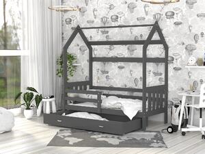BabyBeds Dětská postel domeček se zábranou a úložným prostorem šedá Velikost postele: 160x80 cm, Barva šuplíku: Růžová