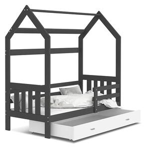 BabyBeds Dětská postel domeček se zábranou a úložným prostorem šedá Velikost postele: 160x80 cm, Barva šuplíku: Bílá