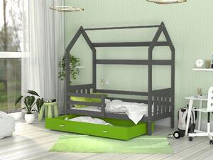 BabyBeds Dětská postel domeček se zábranou a úložným prostorem šedá Velikost postele: 160x80 cm, Barva šuplíku: Zelená