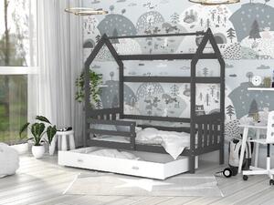 BabyBeds Dětská postel domeček se zábranou a úložným prostorem šedá Velikost postele: 160x80 cm, Barva šuplíku: Růžová