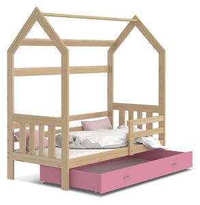BabyBeds Dětská postel domeček se zábranou a úložným prostorem borovice Velikost postele: 160x80 cm, Barva šuplíku: Modrá