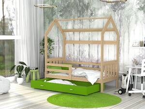 BabyBeds Dětská postel domeček se zábranou a úložným prostorem borovice Velikost postele: 160x80 cm, Barva šuplíku: Modrá