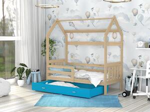 BabyBeds Dětská postel domeček se zábranou a úložným prostorem borovice Velikost postele: 160x80 cm, Barva šuplíku: Zelená