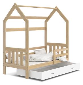 BabyBeds Dětská postel domeček se zábranou a úložným prostorem borovice Velikost postele: 190x80 cm, Barva šuplíku: Bílá