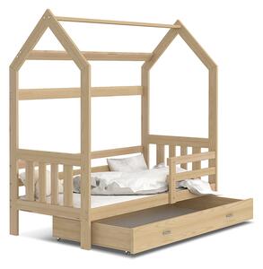BabyBeds Dětská postel domeček se zábranou a úložným prostorem borovice Velikost postele: 160x80 cm