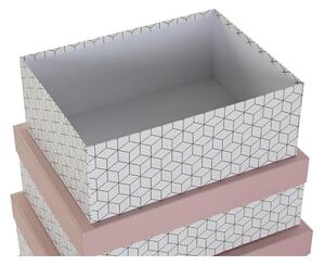 Sada stohovatelných organizačních krabic DKD Home Decor Zlatá Bílý Světle Růžová Karton (43,5 x 33,5 x 15,5 cm)