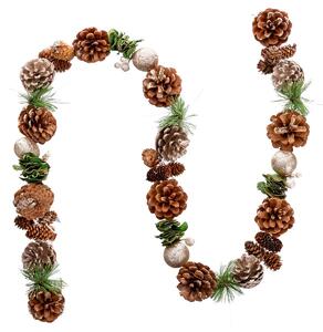 2249 Vánoční řetěz Zlatá Přírodní Plastické Foam Ananasy 150 cm