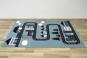 Dětský kusový koberec LUNA KIDS 534451/94922 Uličky Město Cesta modrý Rozměr: 100x150 cm