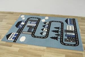Dětský kusový koberec LUNA KIDS 534451/94922 Uličky Město Cesta modrý Rozměr: 140x200 cm