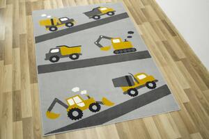 Balta Dětský kusový koberec LUNA KIDS 534458/89945 Bagr Nákladní auto Traktor šedý žlutý Rozměr: 140x200 cm