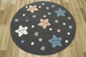 Kulatý dětský koberec Luna Kids 534452/95811 Hvězdy šedý modrý růžový Rozměr: průměr 120 cm