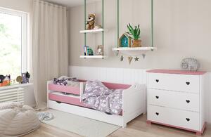 BabyBeds Dětská postel EMMA srdíčka Velikost postele: 160x80 cm, Barevné provedení: Růžová, Úložný prostor: Ne, bez úložného prostoru