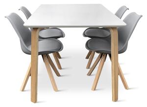 Dřevěný jídelní set ZAHA bílý + 4x židle Gina šedá