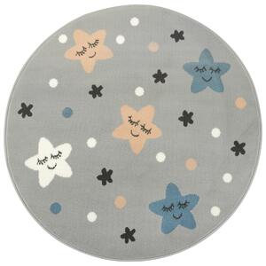 Kulatý dětský koberec Luna Kids 534452/95844 Hvězdy světle šedý modrý růžový Rozměr: průměr 120 cm