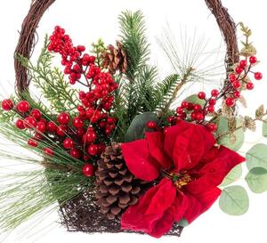 BigBuy Christmas Vánoční ozdoba Červený Vícebarevný Ratan Plastické Ananasy Košík 43,18 cm