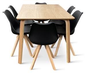 Dřevěný jídelní set ZAHA dekor dub + 6x židle Gina černá