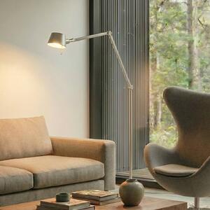 Lucande stojací lampa Silka, 216 cm, saténový nikl, nastavitelná, Hliník / šedá / zinek, Pracovna / kancelář, kov, Moderní
