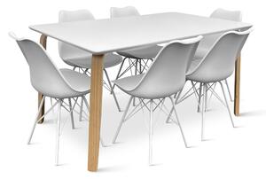 Dřevěný jídelní set ZAHA bílý + 6x židle Eco bílá