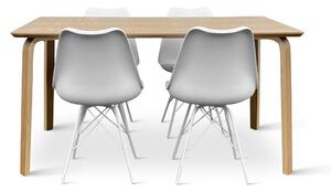 Dřevěný jídelní set ZAHA dekor dub + 4x židle Eco bílá