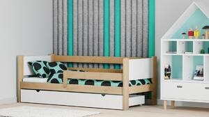 Dětská dřevěná postel Denis 190 x 90 cm Borovice Bílá Jedna zásuvka Odnímatelná zábrana