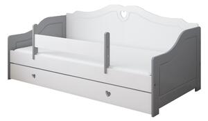 BabyBeds Dětská postel ZUZANA srdíčka Velikost postele: 180x80 cm, Barevné provedení: bílá a šedá, Úložný prostor: Ano, s úložným prostorem