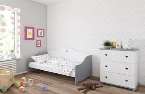 BabyBeds Dětská postel ZUZANA srdíčka Velikost postele: 160x80 cm, Barevné provedení: bílá a šedá, Úložný prostor: Ne, bez úložného prostoru