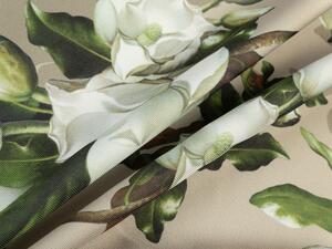 Teflonová látka na ubrusy TF-063 Květy gardénie na hnědobéžovém - šířka 155 cm