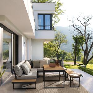 Béžový čalouněný zahradní set modulární rohové pohovky, stolku a lavice Bizzotto Sven