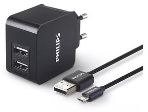 Philips DLP2307U/12 - Nabíjecí adaptér 2xUSB/15,5W/230V + kabel micro USB 1m