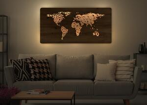 "Mapa světa" světelný obraz s baterií 120x60cm varianta: ovládání na obraze včetně dálkového ovladače, provedení: dub B
