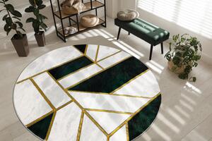 Makro Abra Kulatý koberec EMERALD 1015 Luxusní mramor geometrický krémový zelený zlatý Rozměr: průměr 120 cm