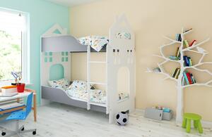 BabyBeds Dětská patrová postel DOMEK 180x80 Barevné provedení: Šedá, Úložný prostor: Ne, bez úložného prostoru