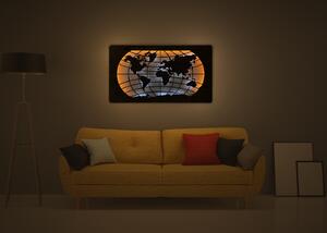 "Mapa světa rovnoběžky" světelný obraz s baterií 110x60cm varianta: ovládání na obraze bez dálkového ovladače, provedení: dub B