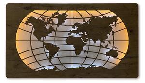 "Mapa světa rovnoběžky" světelný obraz s baterií 110x60cm varianta: ovládání na obraze včetně dálkového ovladače, provedení: dub B