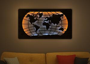 "Mapa světa rovnoběžky" světelný obraz s baterií 110x60cm varianta: ovládání na obraze bez dálkového ovladače, provedení: dub B