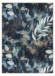 ANDRE mycí kobereček 1336 Listy protiskluz černý / tyrkysový velikost 160x220 cm | krásné koberce cz