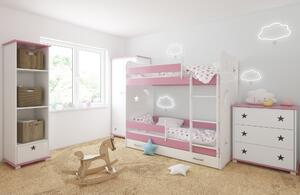 BabyBeds Dětská patrová postel STARS II 180x80 Barevné provedení: Růžová, Úložný prostor: Ano, s úložným prostorem