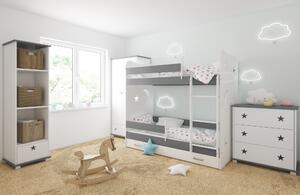 BabyBeds Dětská patrová postel STARS II 180x80 Barevné provedení: Šedá, Úložný prostor: Ano, s úložným prostorem