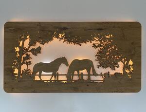 "Koně" světelný obraz s baterií 120x60cm varianta: ovládání na obraze bez dálkového ovladače, provedení: dub B