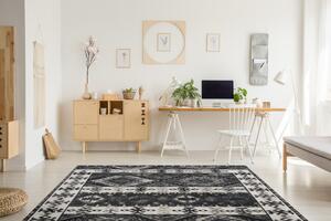 Makro Abra Moderní kusový koberec MUNDO E0651 outdoor geometrický béžový černý Rozměr: 80x250 cm
