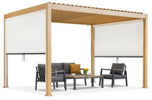 Volně stojící terasová pergola Lagos 3x4 s 3m bočními roletami Garden Point ve tvaru dřeva - bílá