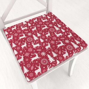 Biante Sametový čtvercový podsedák Tamara TMR-045 Vánoční jeleni a stromky na červeném - 38x38x3 cm