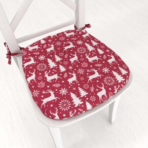 Biante Sametový oblý podsedák Tamara TMR-045 Vánoční jeleni a stromky na červeném - 39x37x3 cm