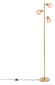 Stojací lampa ve stylu Art Deco zlatá s růžovým sklem 3 světla - Vidro