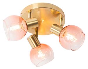 Art Deco stropní bodové svítidlo zlaté s růžovým sklem 3-světlo - Vidro