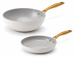 Elmich Základní sada keramických pánví Zen 2 ks – klasická + wok, krémovo zlatá