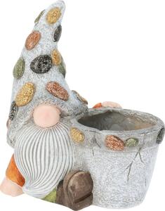 Zahradní květináč se sedícím trpaslíkem, polyresin, 30 x 19 x 35,5 cm