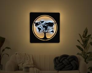 "Mapa světa v kruhu" světelný obraz s baterií 70x70cm varianta: ovládání na obraze včetně dálkového ovladače, provedení: dub B