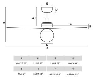 FARO 34284WT-11L-Str. vent. KLIM S 1xE27/15W/230V borovice/černá pr.92,5cm WT+DO